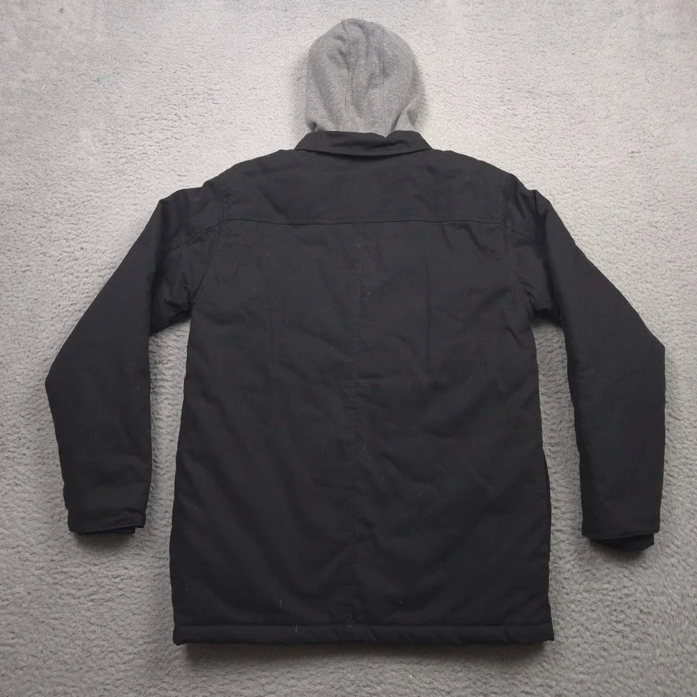 Wrangler Jacket Men's Sz Small Black Canvas Hooded Work Quilted Lining